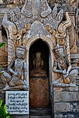 Elaborate figures carved in stucco decorate the ancient stupas, Kakku Buddhist Ruins. Shan State in Myanmar (Burma).